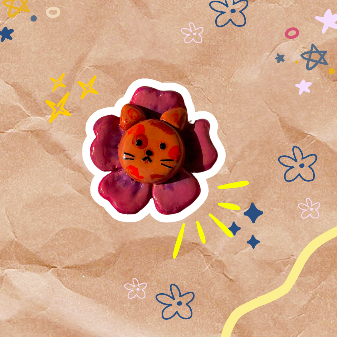 Flowery Cat Clay Pin