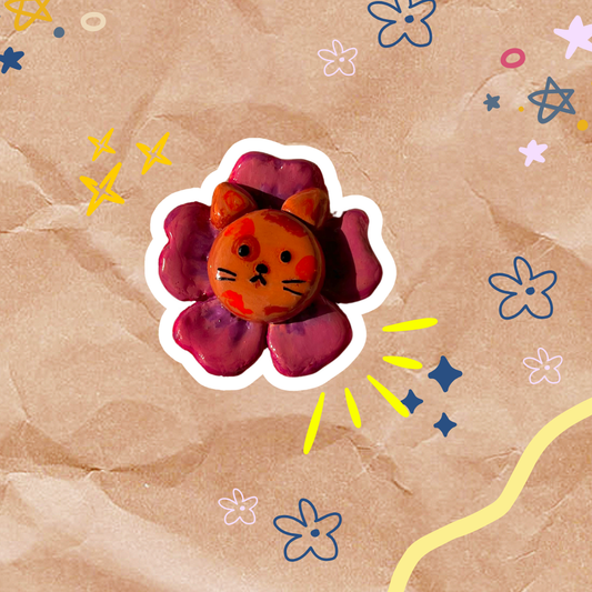 Flowery Cat Clay Pin