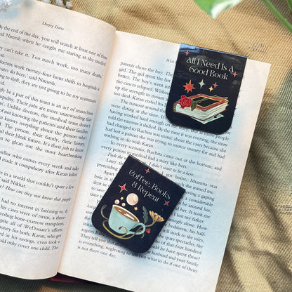 Two decorative bookmarks on an open book with a natural background