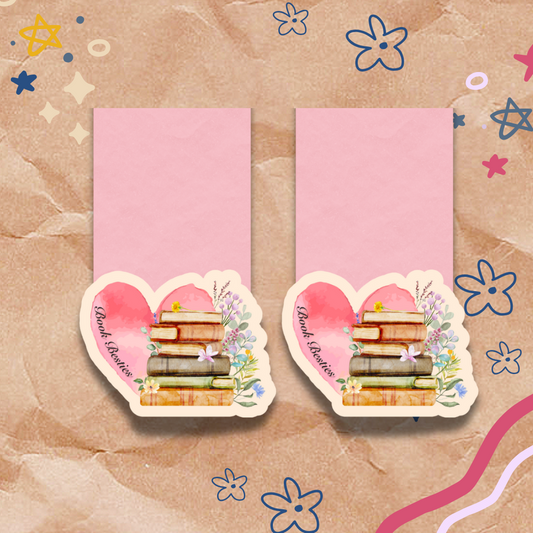 Heart-shaped bookmarks with book design on a decorative background