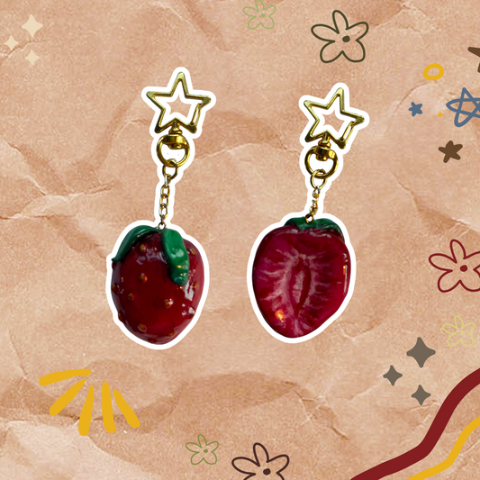 Strawberry Worry Stone Clay Keyring
