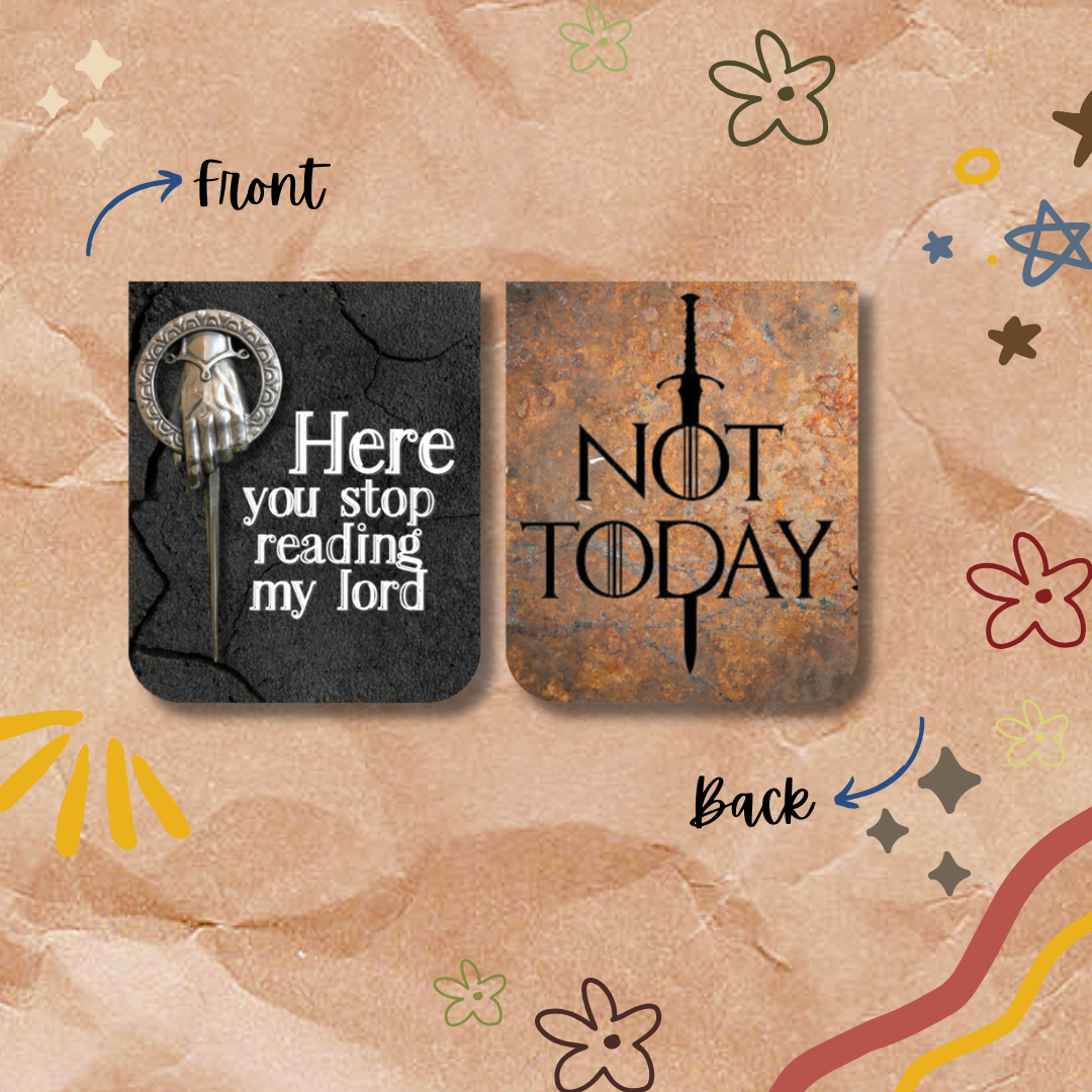 Two metal signs with humorous text on a decorative background