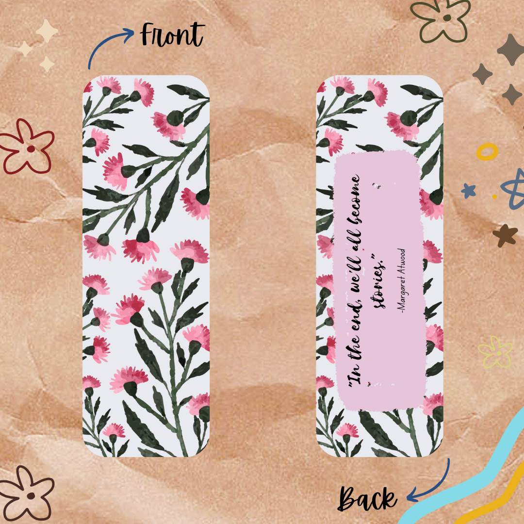 Floral bookmark with motivational quote on a textured brown background