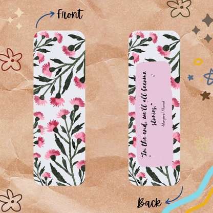 Floral bookmark with motivational quote on a textured brown background