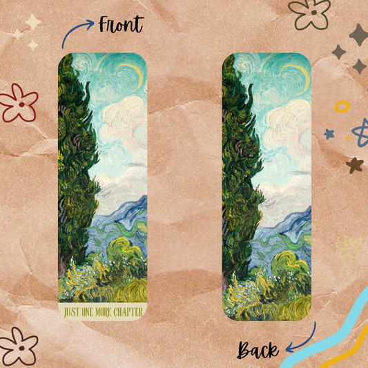Bookmark with Van Gogh-style artwork on a textured brown background