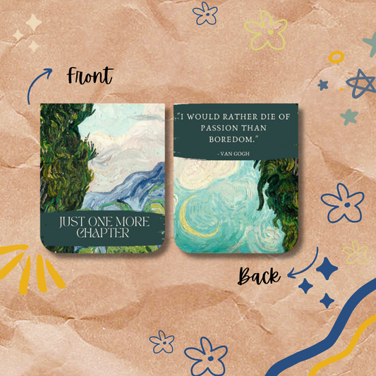 Two bookends with Van Gogh quote and landscape design on a decorative background