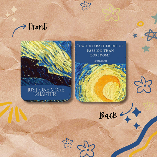 Two bookplates with Van Gogh inspired designs on a textured brown background.